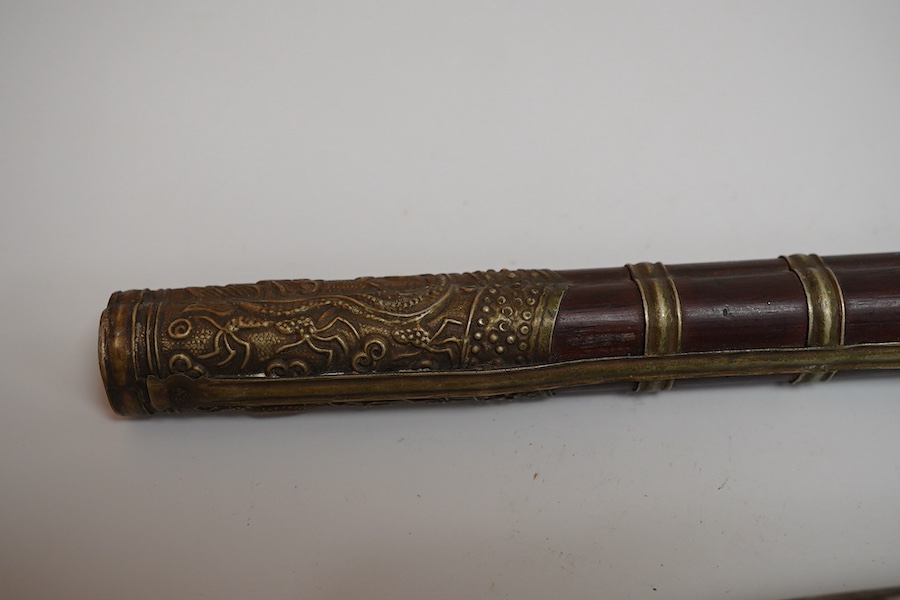A Chinese travelling knife handle and chopstick holder, 27cm long (holder without chopsticks)